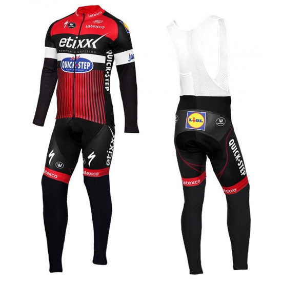 2016 Maillot Quick Step Tirantes Mangas Largas Rojo Y Negro